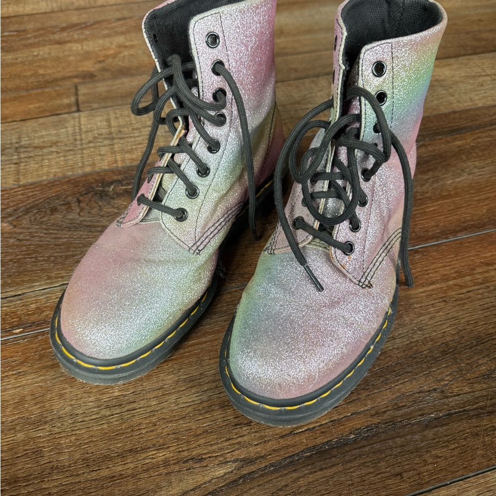 Dr. Martens Iridescent Rainbow Glitter Lace-Up Boots